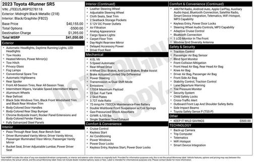 Midnight Black Metallic 2023 Toyota 4Runner SR5