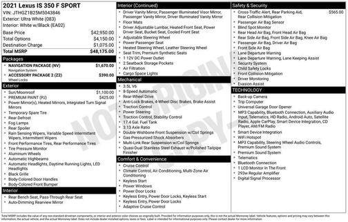 Ultra White 2021 Lexus IS 350 Base