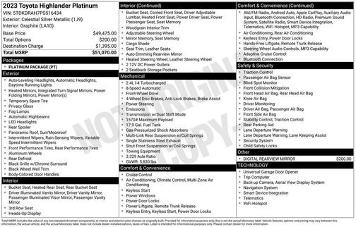 Celestial Silver Metallic 2023 Toyota Highlander Platinum