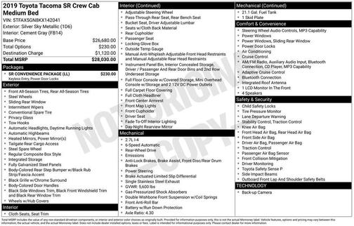 Silver Sky Metallic 2019 Toyota Tacoma SR