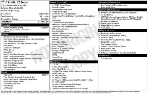 Clear White 2016 Kia Rio LX
