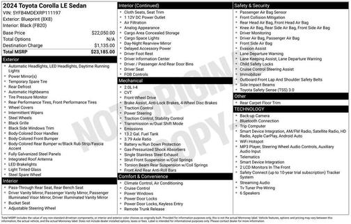Blueprint 2024 Toyota Corolla LE