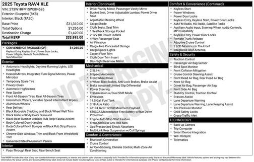 Blueprint 2025 Toyota RAV4 XLE