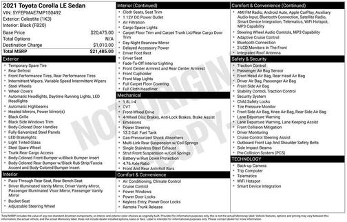 Celestite 2021 Toyota Corolla LE