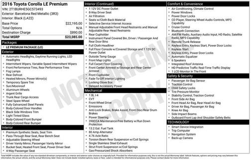 2016 Toyota Corolla LE Premium