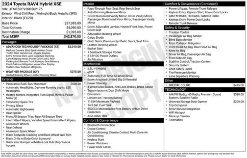 Wind Chill Pearl/Midnight Black Metallic 2024 Toyota RAV4 Hybrid SE