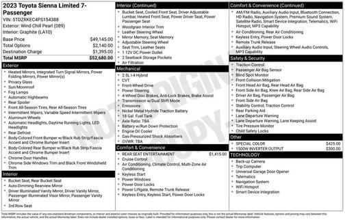 Wind Chill Pearl 2023 Toyota Sienna Limited