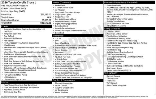 Sonic Silver 2026 Toyota Corolla Cross L