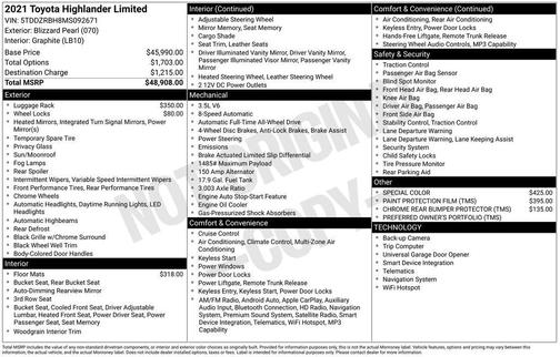 Blizzard Pearl 2021 Toyota Highlander Limited