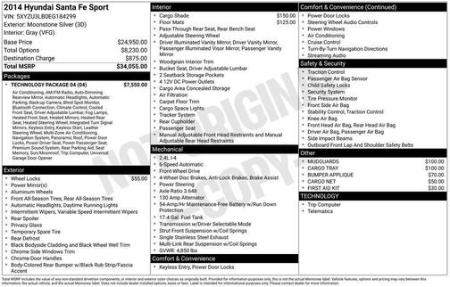 Moonstone Silver 2014 Hyundai Santa Fe Sport 2.4L