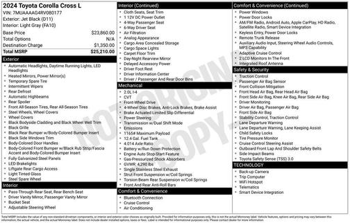 Jet Black 2024 Toyota Corolla Cross L