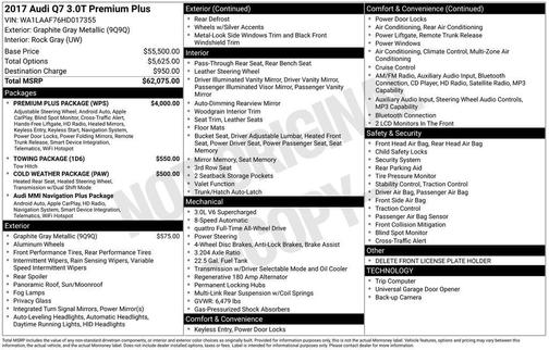 Graphite Gray Metallic 2017 Audi Q7 3.0T Premium