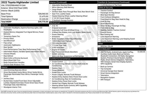 Wind Chill Pearl 2022 Toyota Highlander Limited