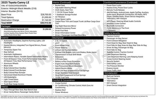 Midnight Black Metallic 2025 Toyota Camry LE