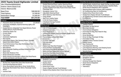 Storm Cloud 2025 Toyota Grand Highlander Limited
