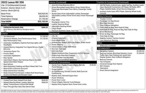 2022 Lexus RX 350 Base
