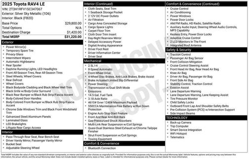 Silver Sky Metallic 2025 Toyota RAV4 LE
