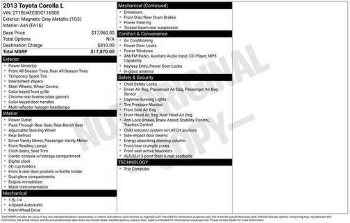 Magnetic Gray Metallic 2013 Toyota Corolla L