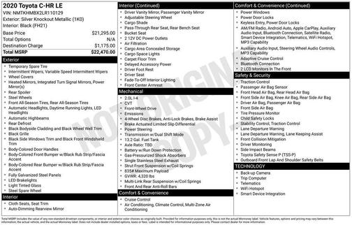 Silver Knockout Metallic 2020 Toyota C-HR LE