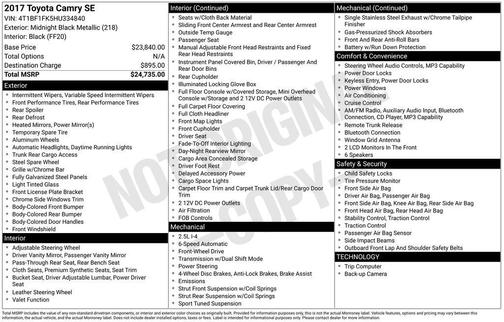 Midnight Black Metallic 2017 Toyota Camry LE