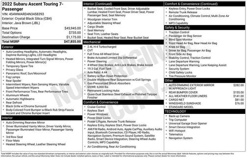 Crystal Black Silica 2022 Subaru Ascent Touring 7-Passenger