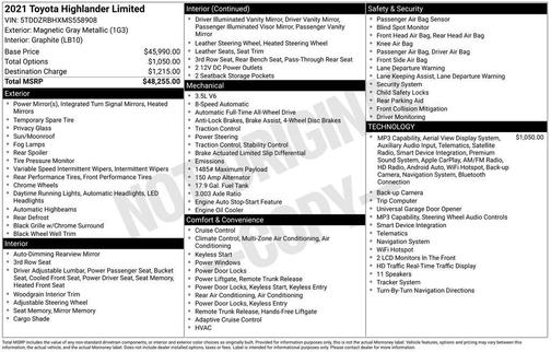 Magnetic Gray Metallic 2021 Toyota Highlander Limited