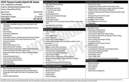 2025 Toyota Corolla Hybrid SE