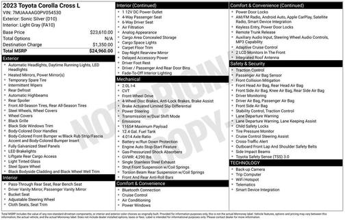 Sonic Silver 2023 Toyota Corolla Cross L