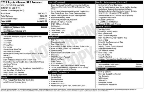 White 2024 Toyota 4Runner SR5 Premium