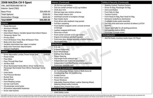 White 2008 Mazda CX-9 Sport
