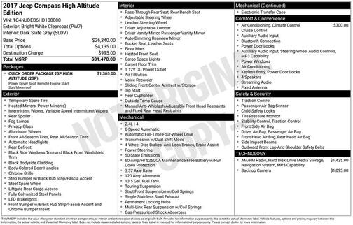 Bright White Clearcoat 2017 Jeep Compass High Altitude