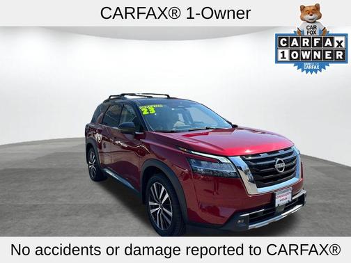2 Tone Red / Black Roof 2023 Nissan Pathfinder Platinum