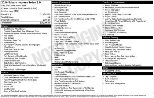 2016 Subaru Impreza 2.0i