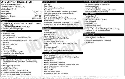 Silver Ice Metallic 2015 Chevrolet Traverse 2LT