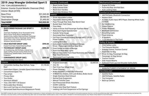 2019 Jeep Wrangler Unlimited Sport