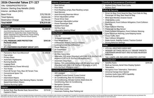 Sterling Gray Metallic 2026 Chevrolet Tahoe 4WD Z71
