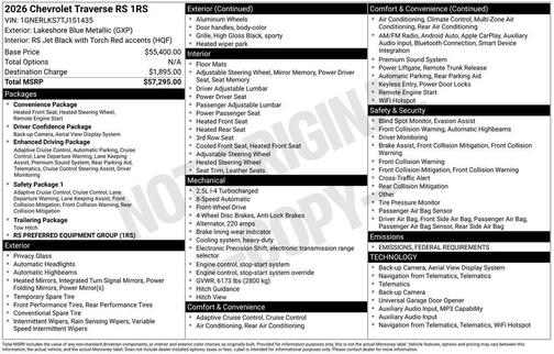2026 Chevrolet Traverse RS