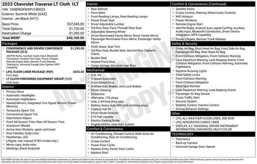Summit White 2023 Chevrolet Traverse LT Cloth