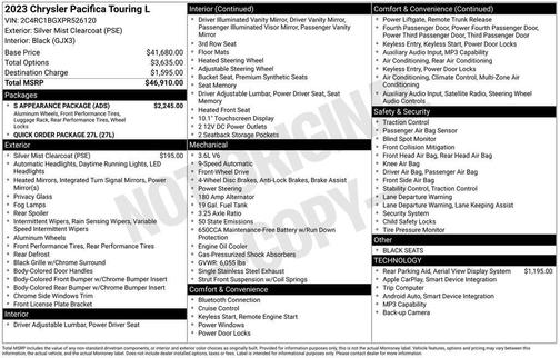 Silver Mist Clearcoat 2023 Chrysler Pacifica Touring L