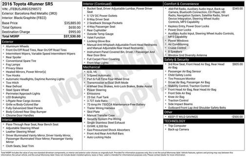 Barcelona Red Metallic 2016 Toyota 4Runner SR5