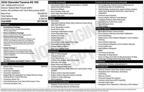 2026 Chevrolet Traverse RS