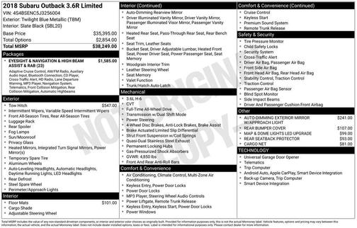 2018 Subaru Outback 3.6R Limited