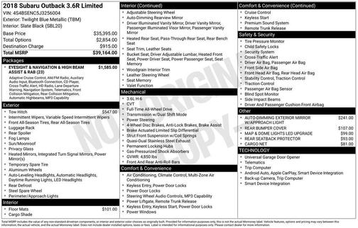 2018 Subaru Outback 3.6R Limited