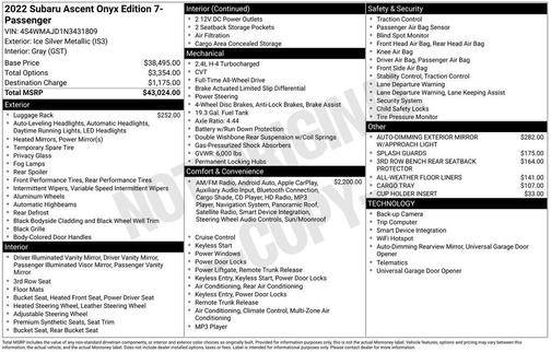 2022 Subaru Ascent Onyx Edition 7-Passenger