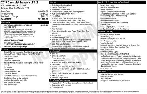 Silver Ice Metallic 2017 Chevrolet Traverse 2LT