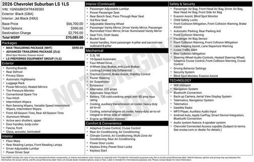 Black 2026 Chevrolet Suburban LS