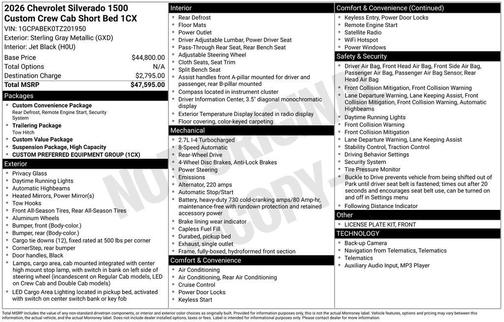 Sterling Gray Metallic 2026 Chevrolet Silverado 1500 Custom