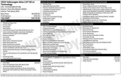 2024 Volkswagen Atlas 2.0T SE w/Technology 4MOTION