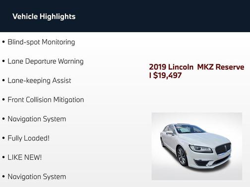 White Platinum Metallic Tri-Coat 2019 Lincoln MKZ Reserve I