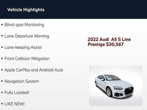 Glacier White Metallic 2022 Audi A5 Sportback 45 S Line Prestige